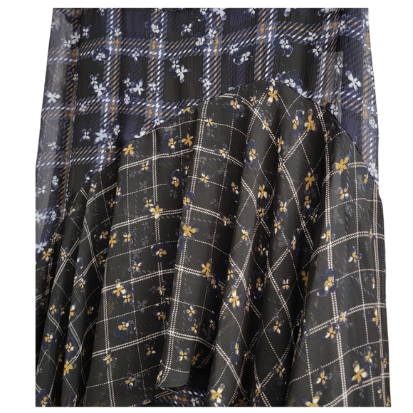 Navy Blue & Black Plaid Midi Ruffle High Low Butterfly Peter Pan Collar Size Med - Picture 8 of 13